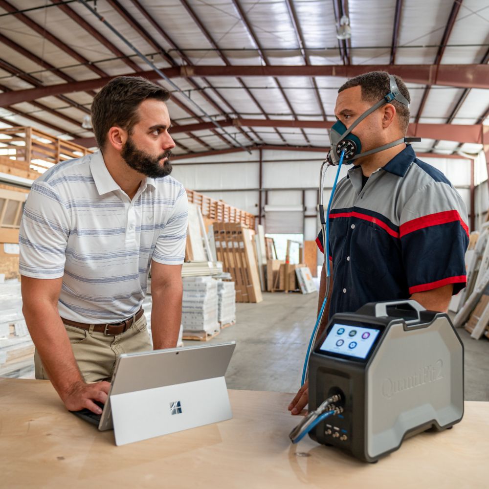 QuantiFit2 fit test demonstration in warehouse